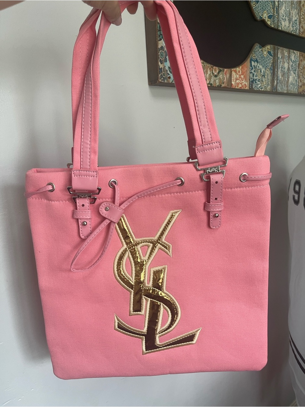 Yves Saint Laurent Pink Tote with Gold Monogram